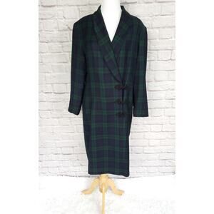 Vintage Brooks Brothers Coat Green Blue Plaid Knot Buttons Classic Elegant Sz 12